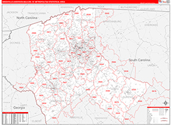 Greenville-Anderson-Mauldin Metro Area Wall Map Red Line Style 2026